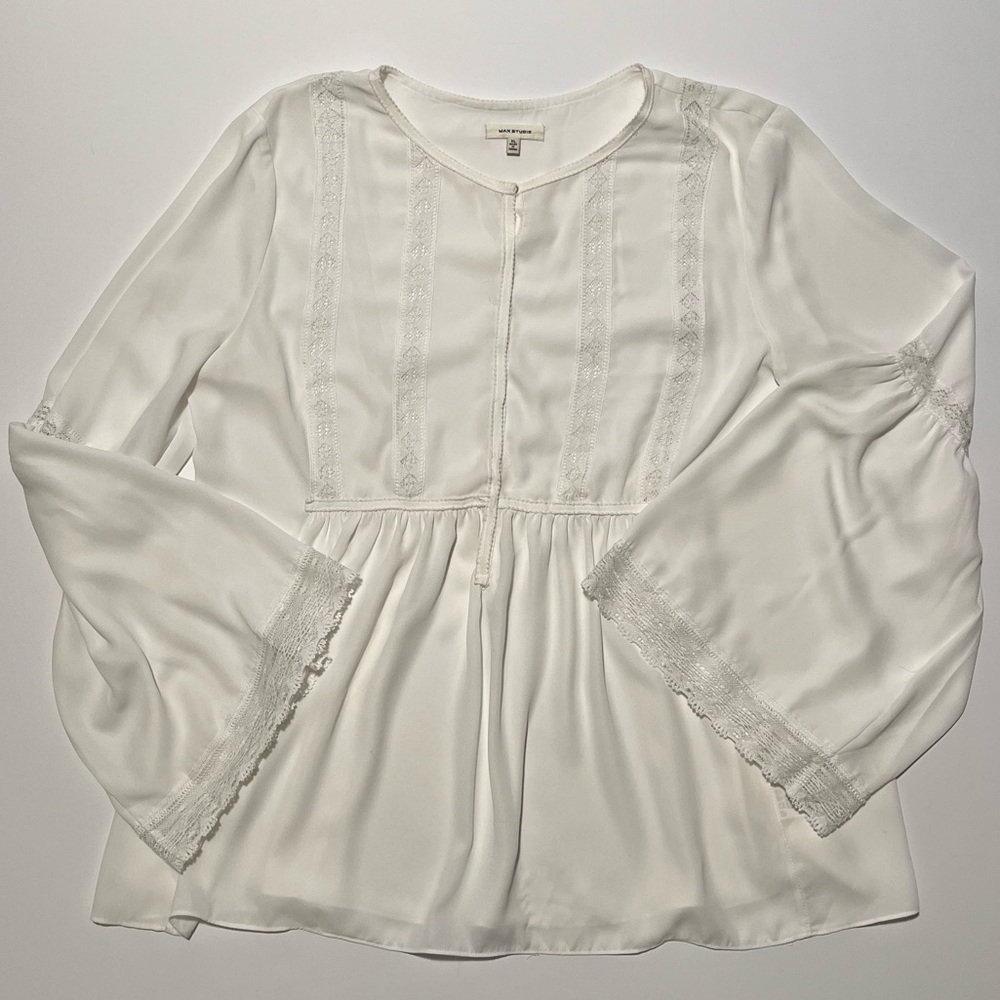 Max Studios Lace Blouse White Lantern sleeve